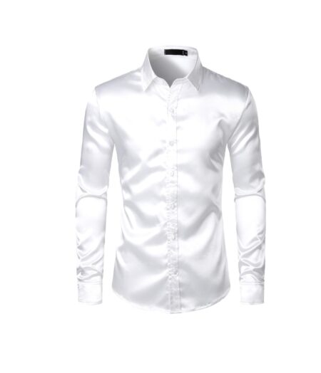 ZEROYAA Men's Luxury Shiny Silk Like Satin Button Up Dress Shirts