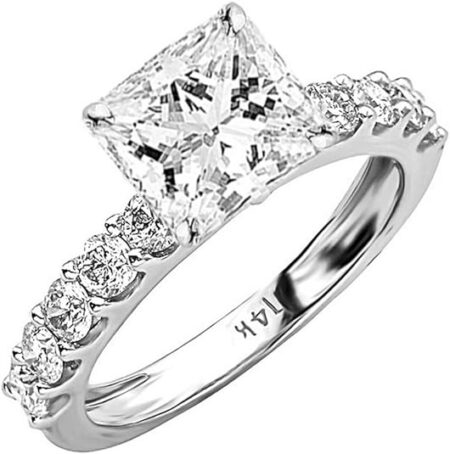 4 Carat 14K White Gold Classic Side Stone Prong Set GIA Certified Princess Cut Diamond