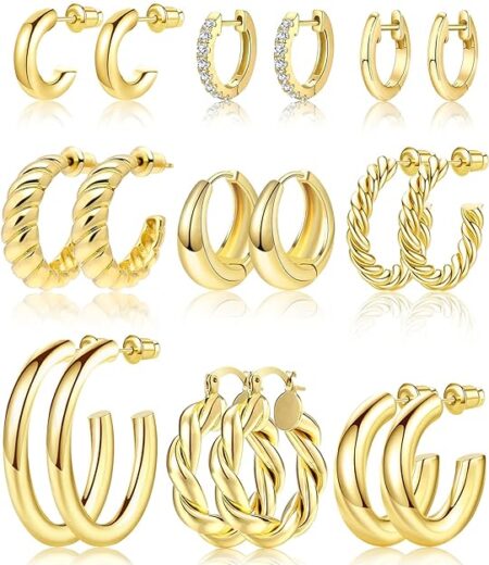 Adoyi 9 Pairs Gold Hoop Earrings Set for Women