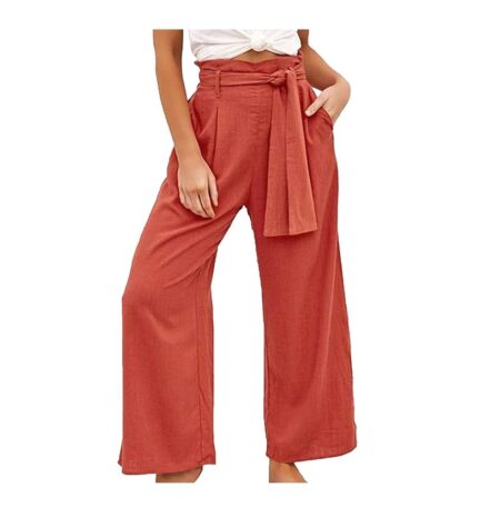 ECOWISH Womens Cotton Soft Palazzo Wide Leg Pant with Pockets