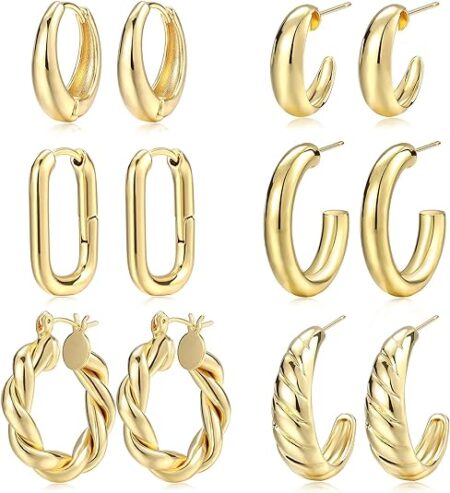 Gold Hoop Earrings Set for Women