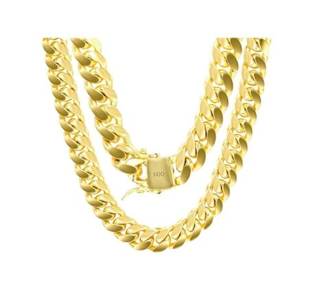 Nuragold 14k Yellow Gold 11mm Solid Miami Cuban Link Chain Pendant Necklace