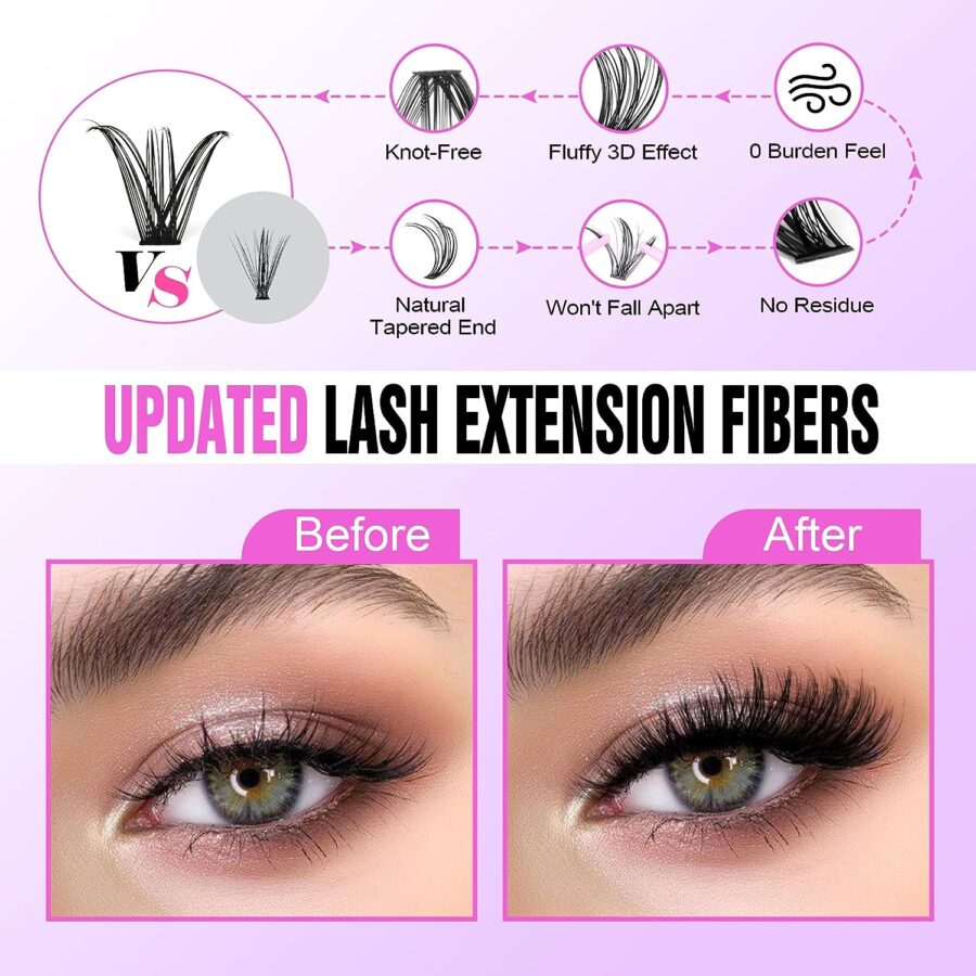 Pawotence Lash Extension Kit DIY 280pcs Lash Clusters Eyelash Extension Kit