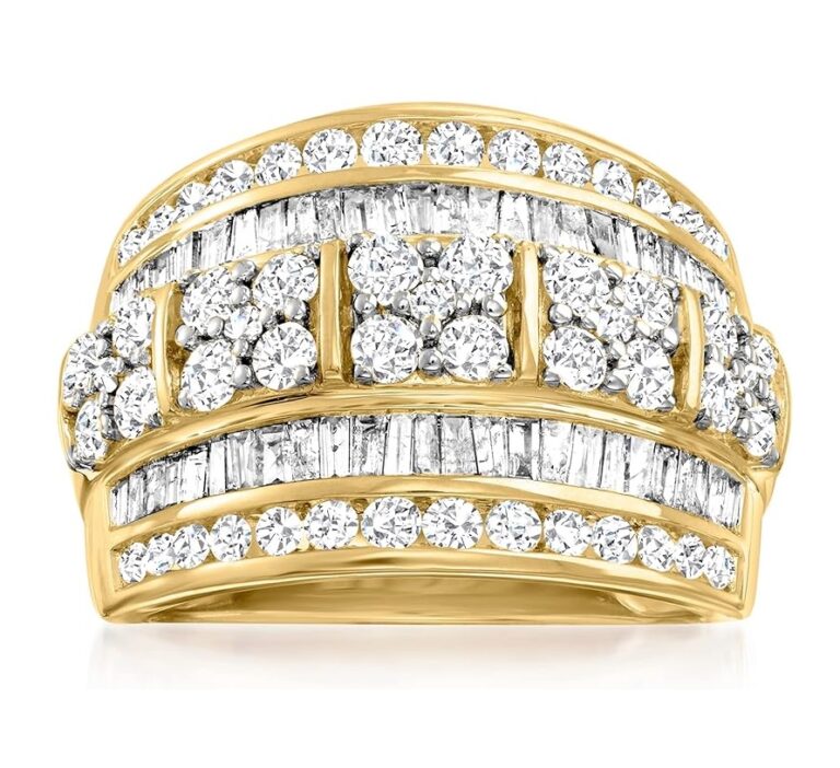 Ross-Simons 2.00 ct. t.w. Round and Baguette Diamond Multi-Row Ring in 14kt Yellow Gold