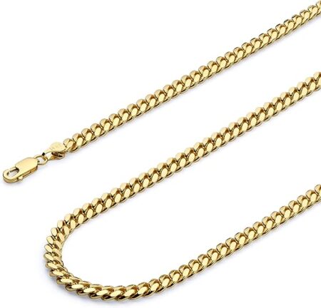 Wellingsale 14K Solid Gold Miami Cuban Link Curb Chains